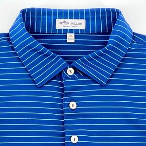 Peter Millar Summer Comfort Polo Shirt Mens XL Blue Striped Short Sleeve Golf